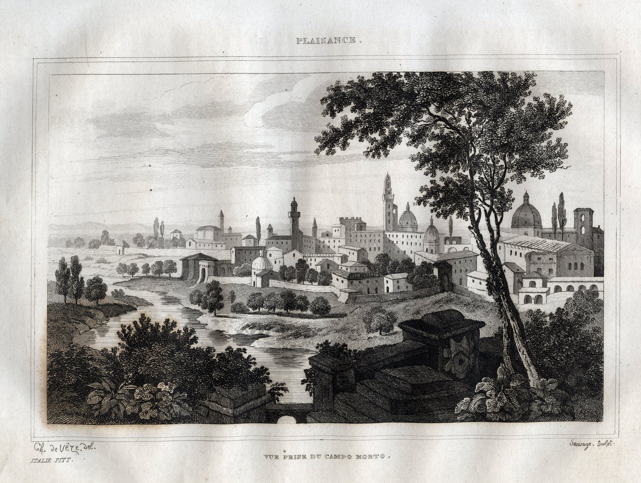 Piacenza - Plaisance - Grawer z „” Malownicze Włochy”” M. de Norvins, Ch. Nodier 1834-1836. autorstwa French School