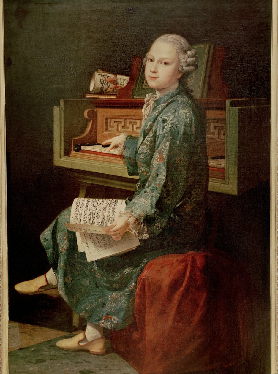 Zdjęcie młodego mężczyzny przy fortepianie, podobno Mozarta ... autorstwa French School