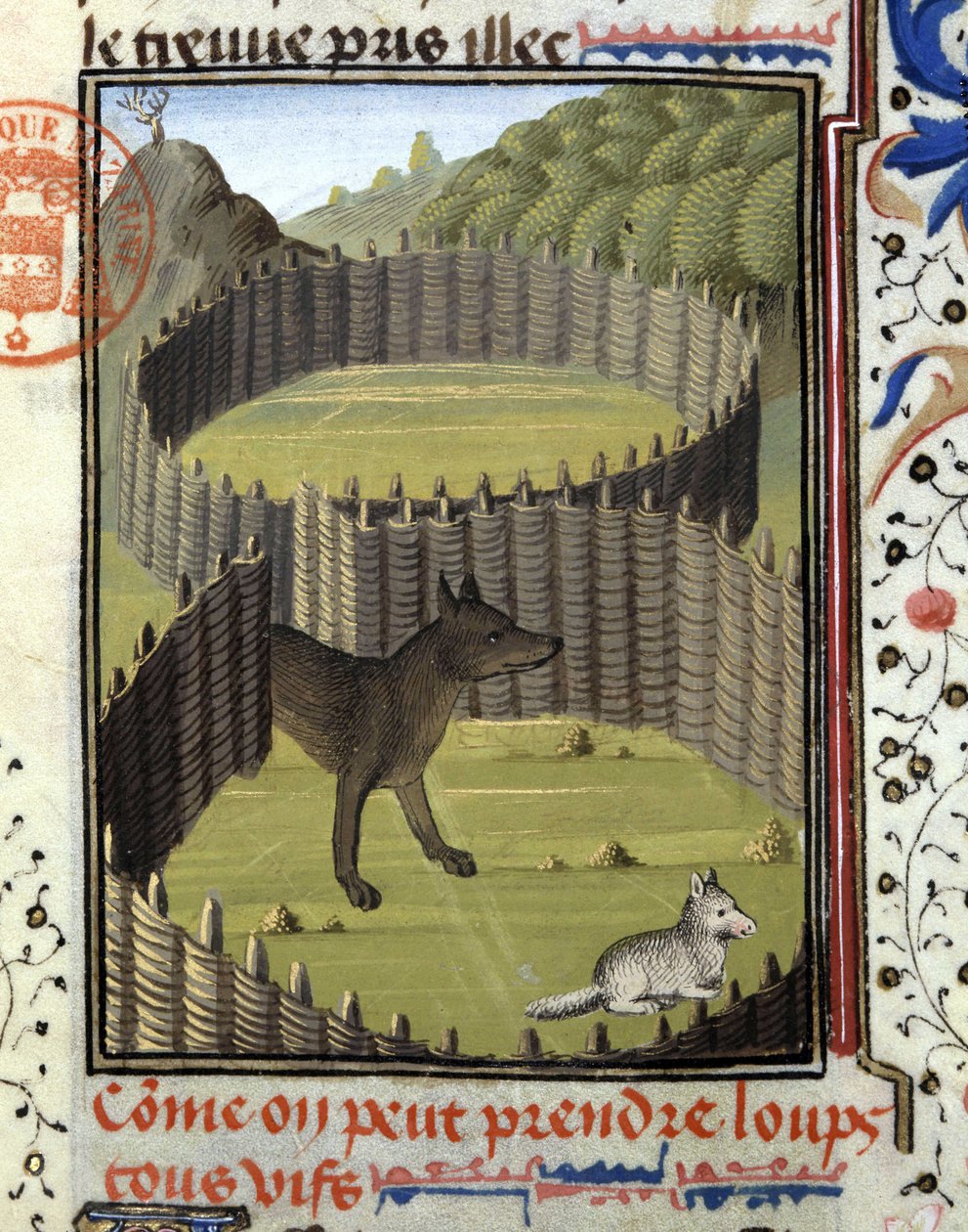 Piege wilka - w „Księdze myśliwskiej Gastona Phoebusa, hrabiego Foix, pana Bearn”” autorstwa French School