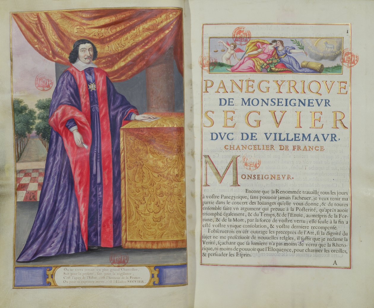 Pierre Seguier (1588-1672) kanclerz Francji, ilustracja z Les Panegyriques des Hommes Illustres de Notre Siecle autorstwa Puget de la Serre, 1655 autorstwa French School