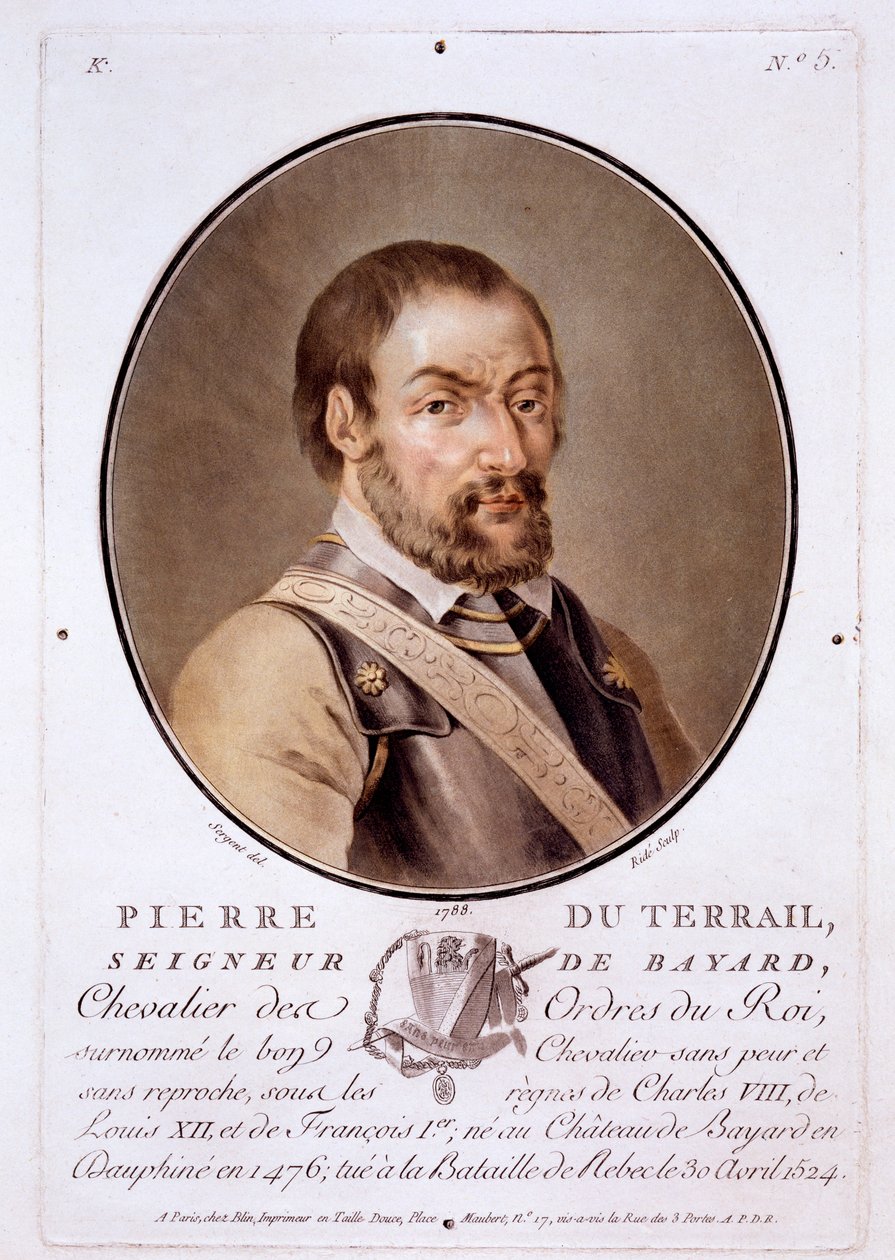 Pierre du Terrail, Lord of Bayard, z Portretów wielkich ludzi, wybitnych kobiet i pamiętnych poddanych Francji, opublikowanych w latach 1787-92 autorstwa French School