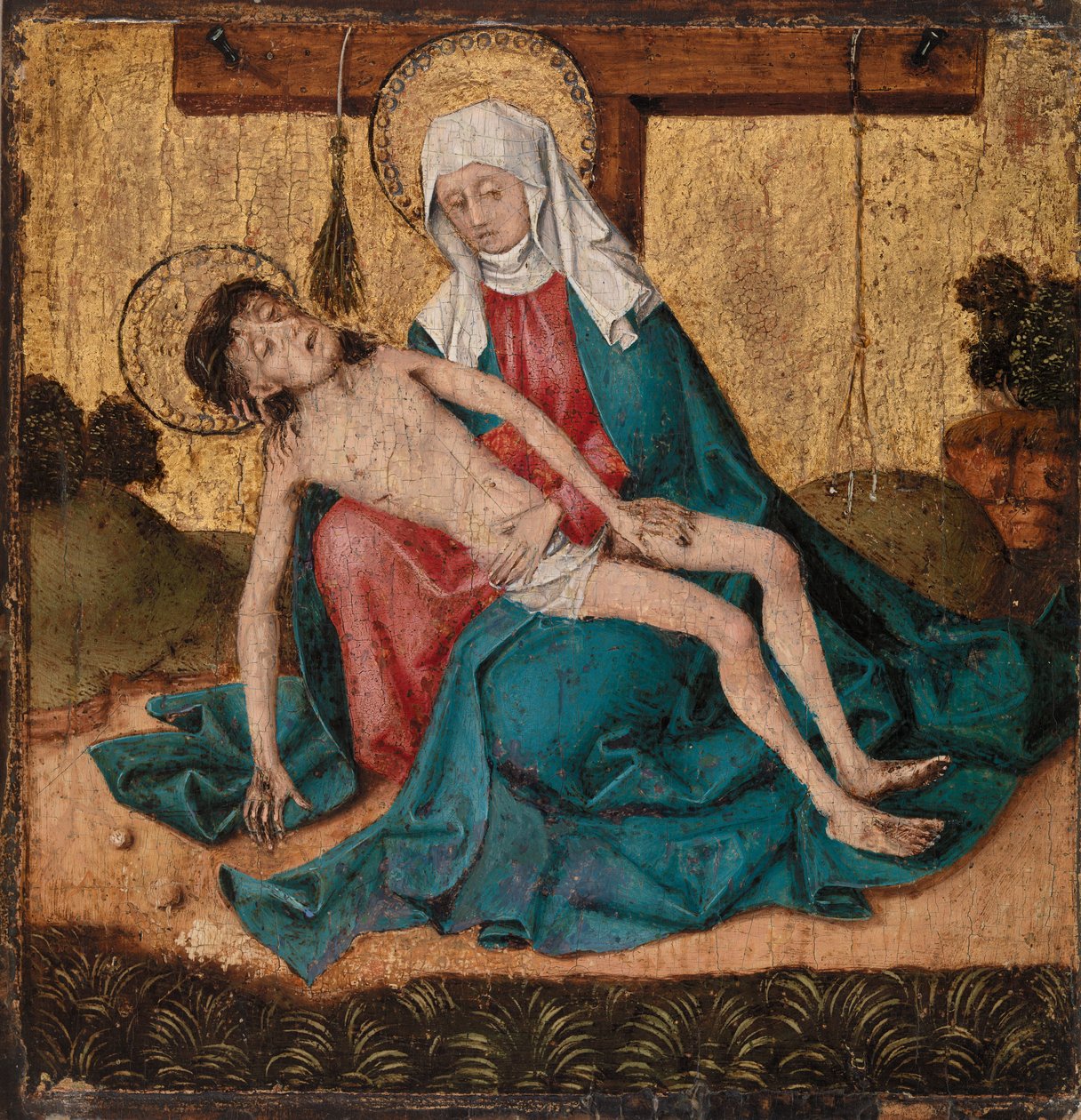 Pieta (tempera i złoty płatek na panelu) autorstwa French School