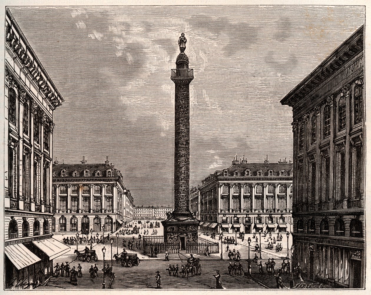 Plac Vendome w Paryżu w XIX wieku - rycina w „La France illustree: geographie, histoire, administracja statystyka” autorstwa V.A. Słodowo-Brązowy. 1884 autorstwa French School