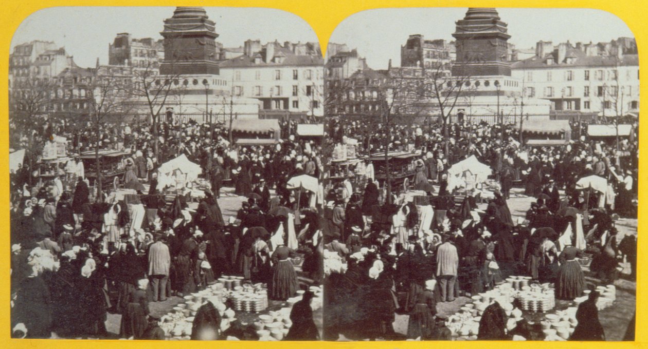 Place de la Bastille, targ szynki, Paryż, widok stereoskopowy, ok. 1860 r. autorstwa French School