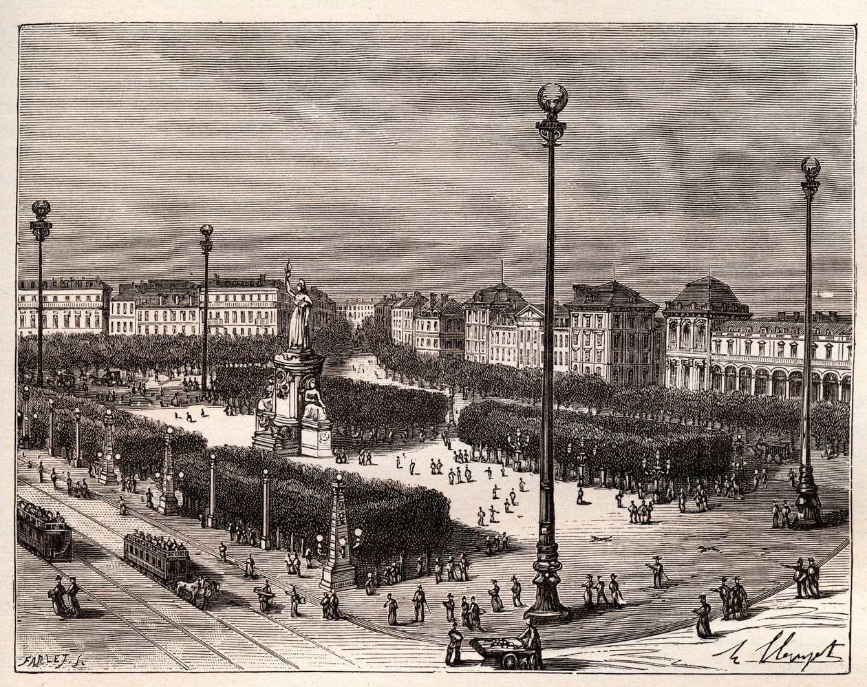 Place de la Republique w Paryżu - rycina w „La France illustree: geografia, historia, statystyka administracyjna” autorstwa V.A. Słodowo-Brązowy. 1884 autorstwa French School