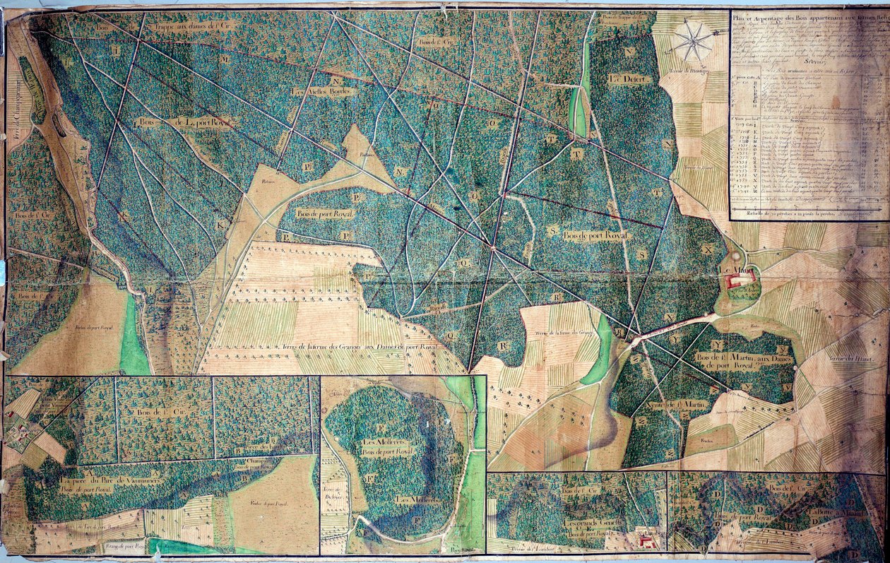 Plan i inwentaryzacja lasów należących do zakonnic z Port Royal des Champs (Port-Royal-des-Champs) 1723 Paryż, Archives nationales autorstwa French School