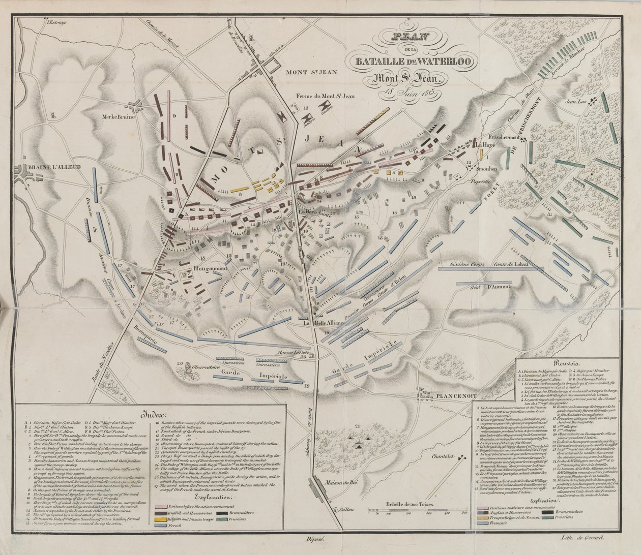 Mapa bitwy pod Waterloo, Mont St Jean autorstwa French School