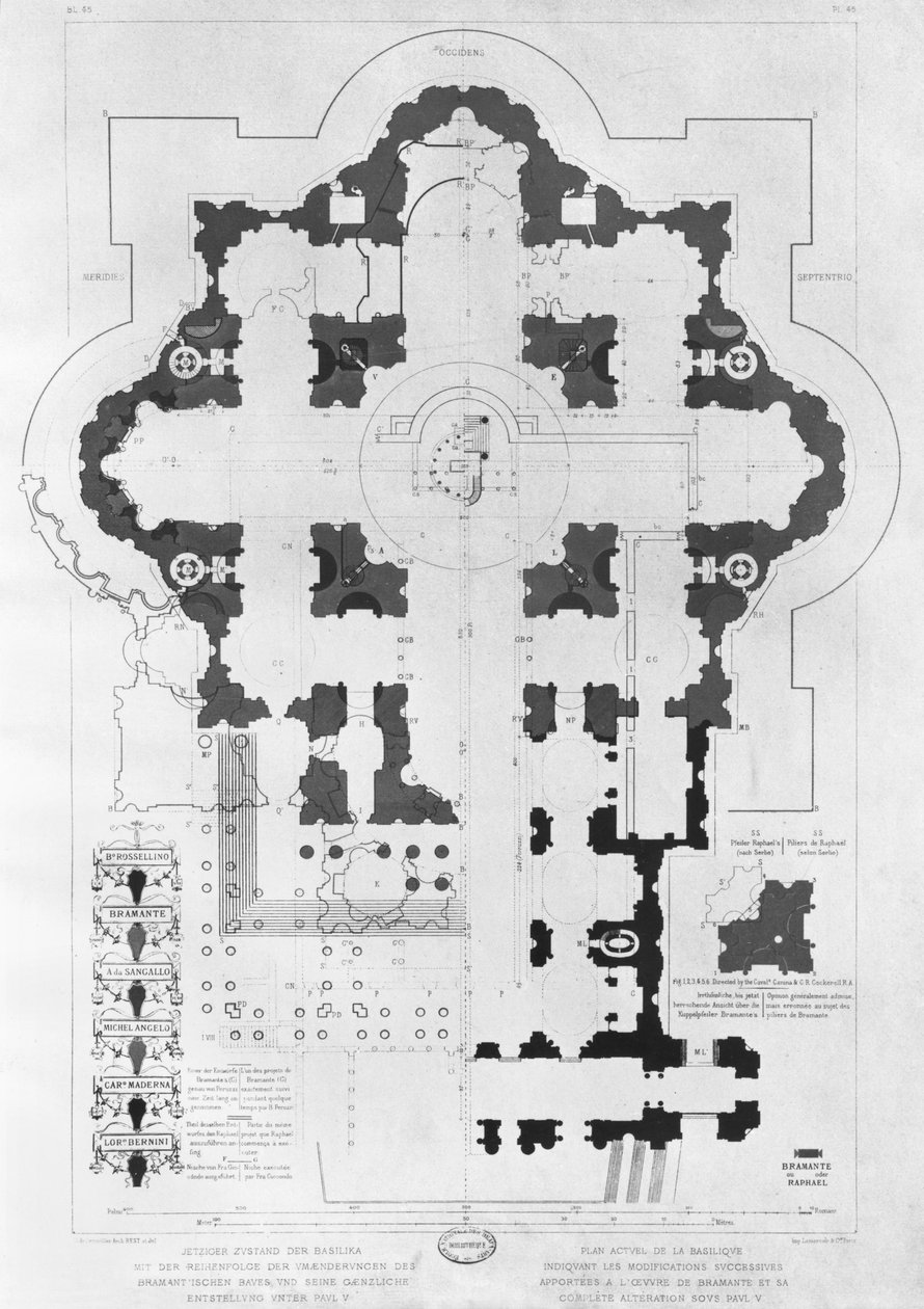 Plan Bazyliki Świętego Piotra autorstwa French School