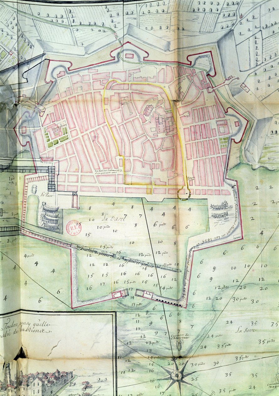 Plan Tulonu, 1669 (pióro i atrament i toaleta na papierze) autorstwa French School