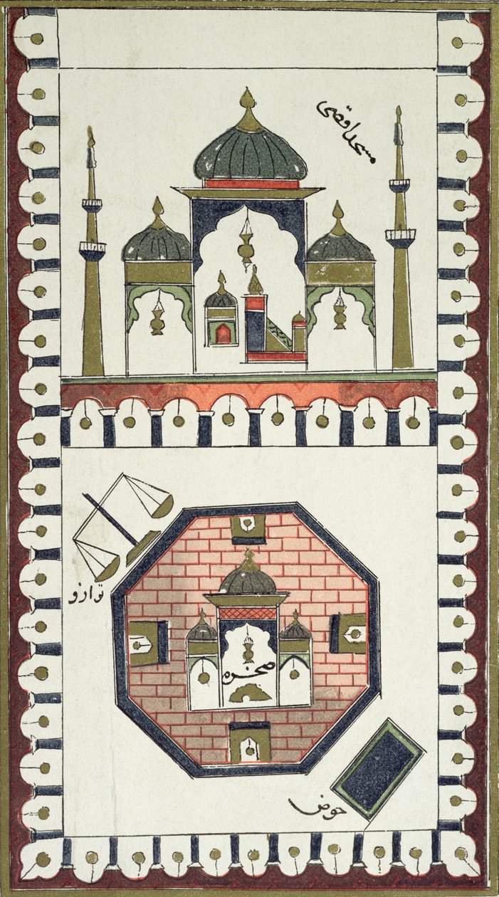 Plan meczetu Al-Aksa i Qubbat Al-Sakhra (Dome of the Rock), po arabskim rękopisie z XVIII wieku autorstwa French School