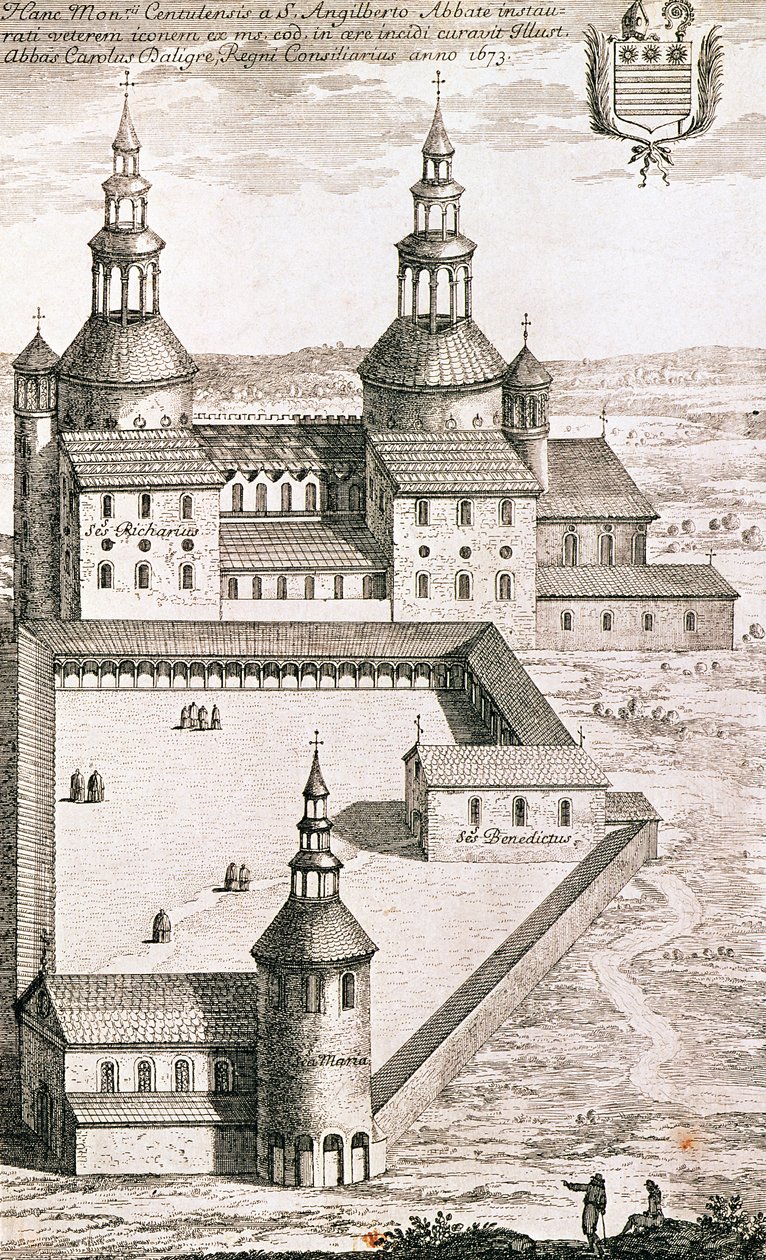Plan opactwa benedyktynów w Saint-Riquier w 1673 r. autorstwa French School