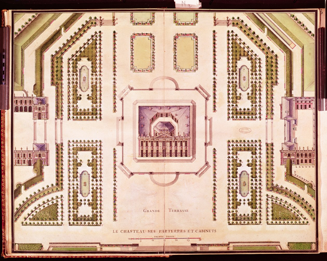 Plan Grand Terrasse zamku de Marly, 1714 autorstwa French School