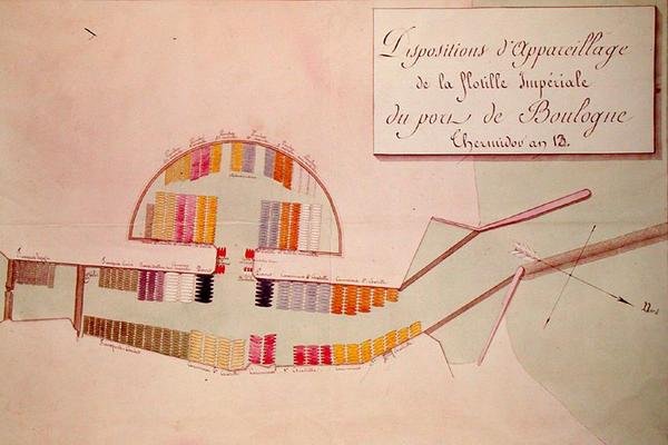 Plan Flotylli Cesarskiej w porcie Boulogne 17 stycznia 1804 r. (pióro i atrament i toaleta na papierze) autorstwa French School