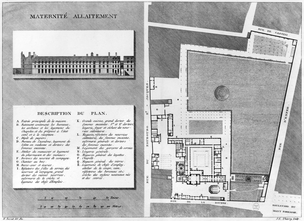 Plan macierzyńskiego Port-Royal, rytowany przez Jacques Etienne Thierry (1750-1832) według H. Bessata, 1811 autorstwa French School