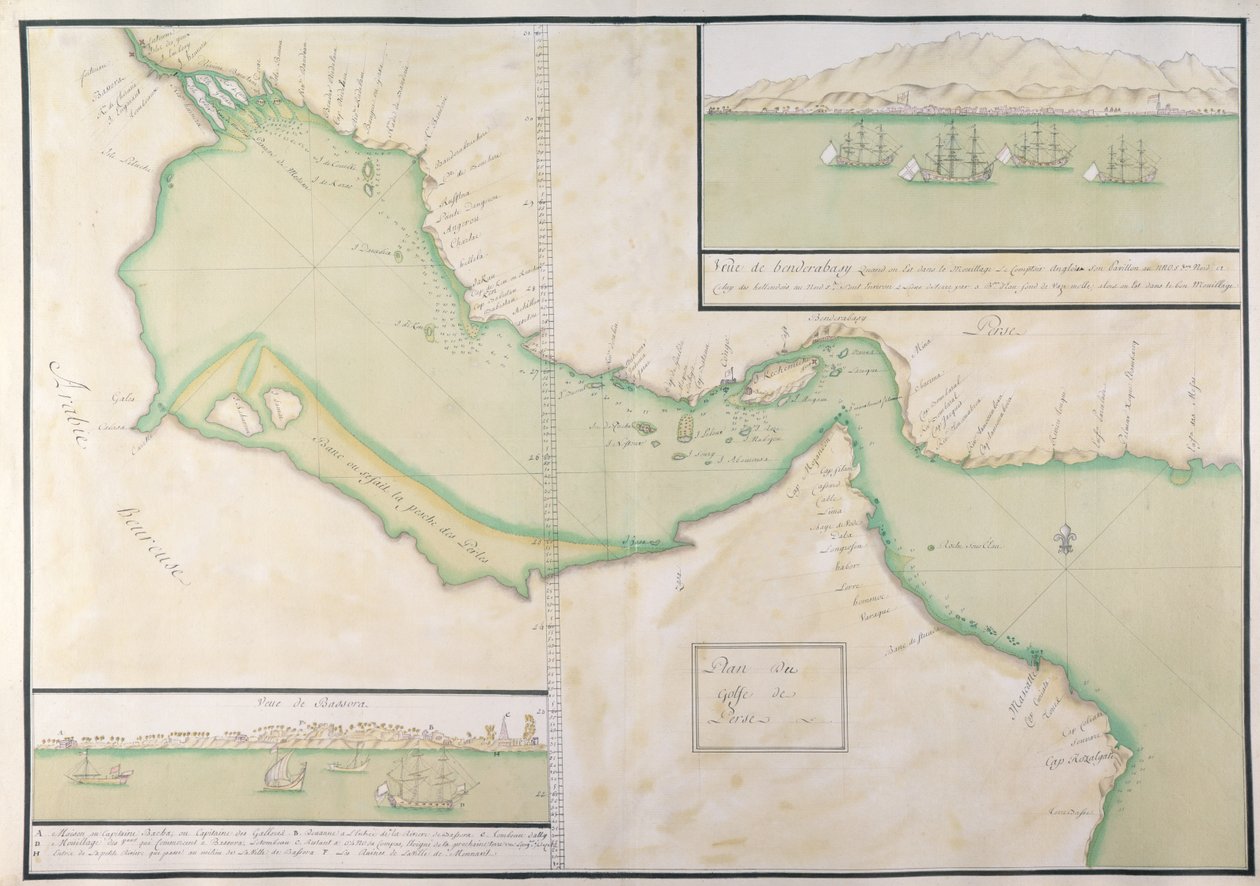 Plan Zatoki Perskiej (ręcznie kolorowany grawerunek) autorstwa French School