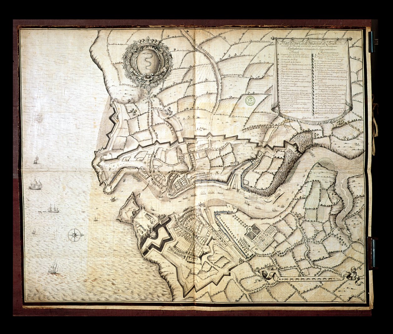 Plan Portu i Arsenału Brzeskiego, 1676 (pióro i atrament i toaleta na papierze) autorstwa French School