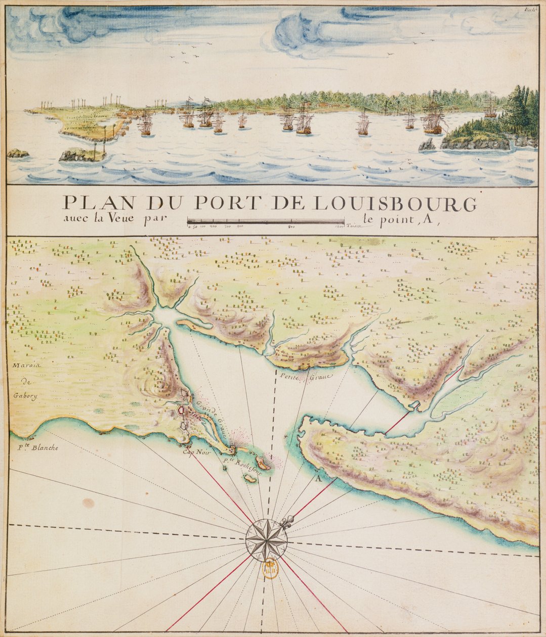 Plan Portu Louisbourg (wc na papierze) autorstwa French School