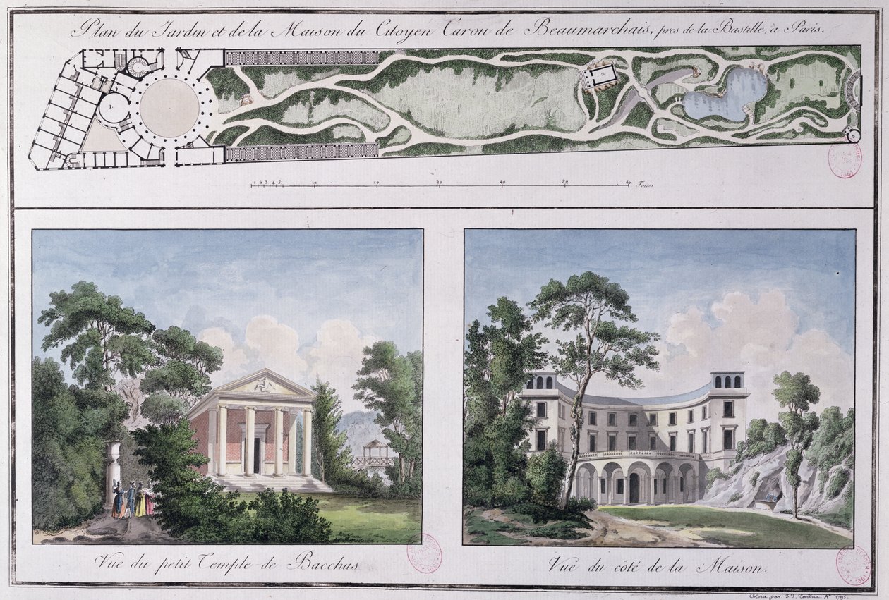 Plan ogrodu i domu zbudowanego dla Pierre Augustin Caron de Beaumarchais (1732-99) przez Lemoine