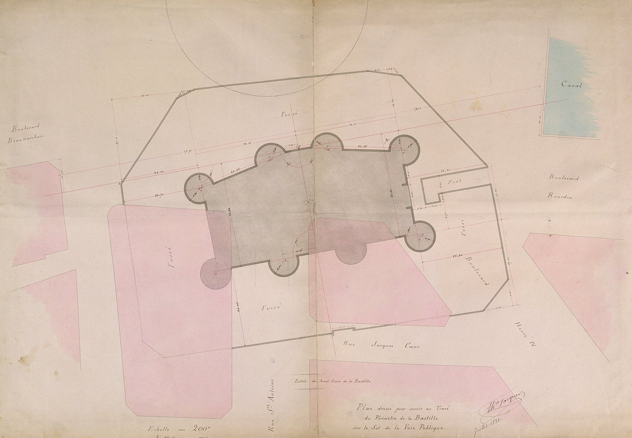Plan przedstawiający linie obwodu Bastylii, 1830 autorstwa French School