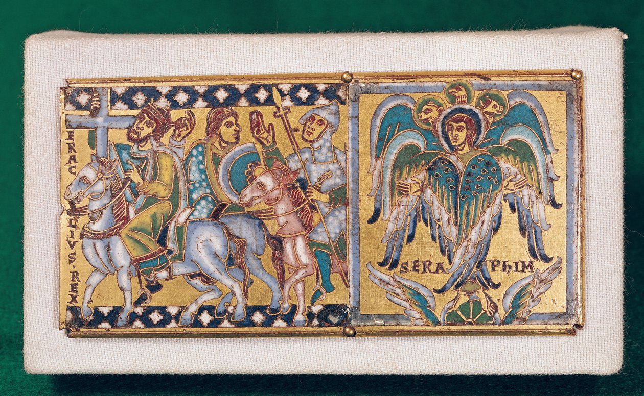 Tablica przedstawiająca Herakliusza (ok. 575-641) i Wizję Ezechiela, Szkoła Mosane (malowana emalia) autorstwa French School