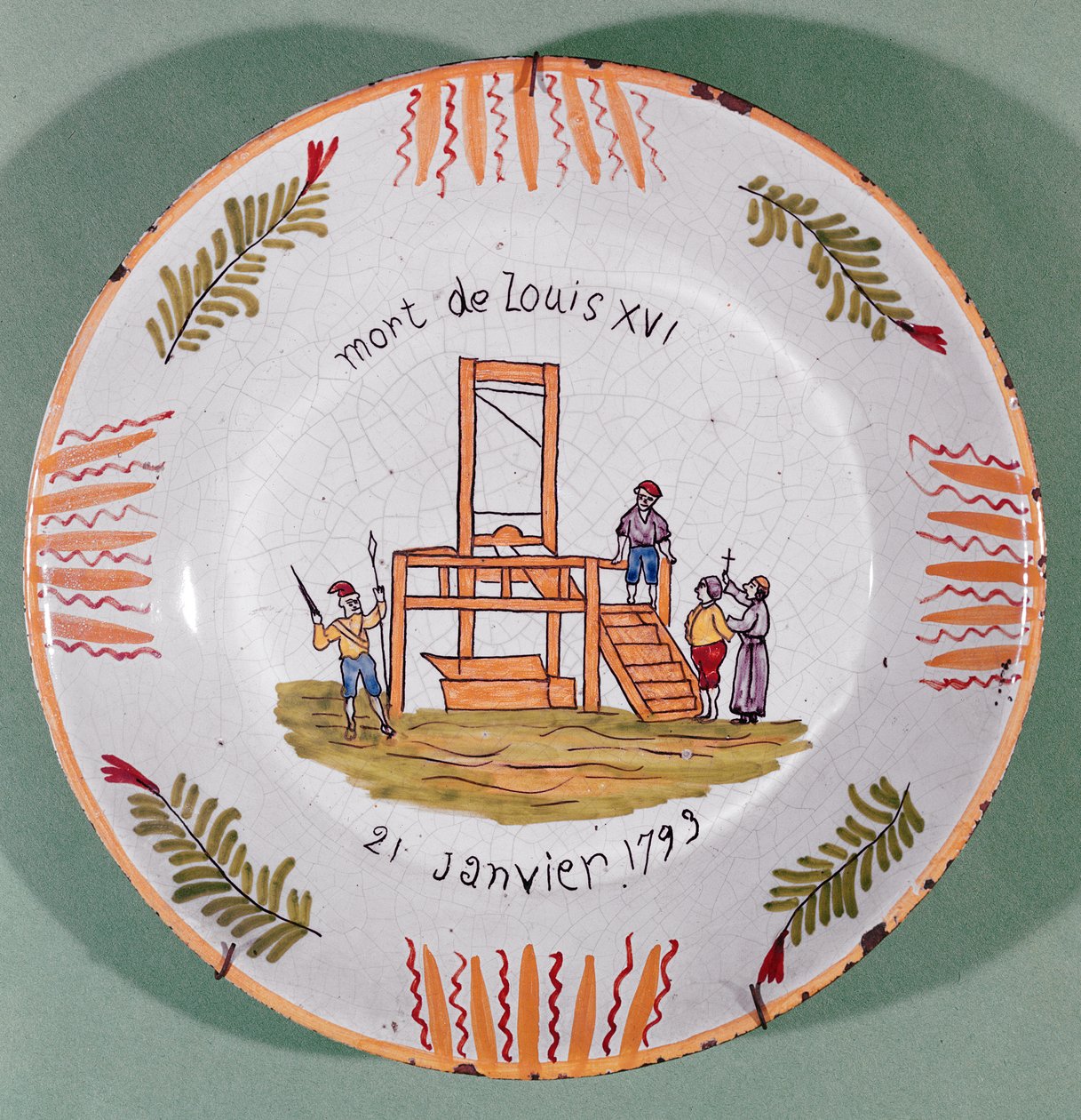 Talerz z motywem rewolucji francuskiej upamiętniający egzekucję Ludwika XVI w dniu 21 stycznia 1793 r. (fajans) autorstwa French School