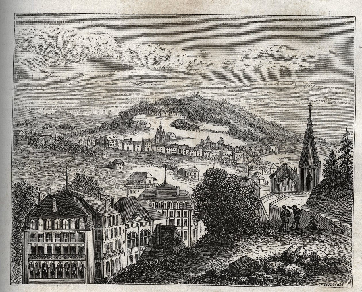 Plombieres-les-Bains (Plombieres les Bains) uzdrowisko termalne Wogezów - grawer w „La France illustree: geografia, historia, administracja statystyczna” V.A. Słodowo-Brązowy. 1884 autorstwa French School