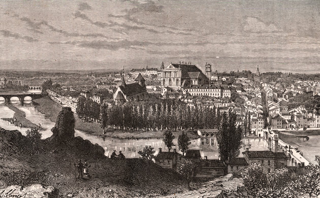 Poitiers - rycina w „La France illustrée: geografia, historia, administracja statystyczna” autorstwa V.A. Malt-Browna. 1884 autorstwa French School