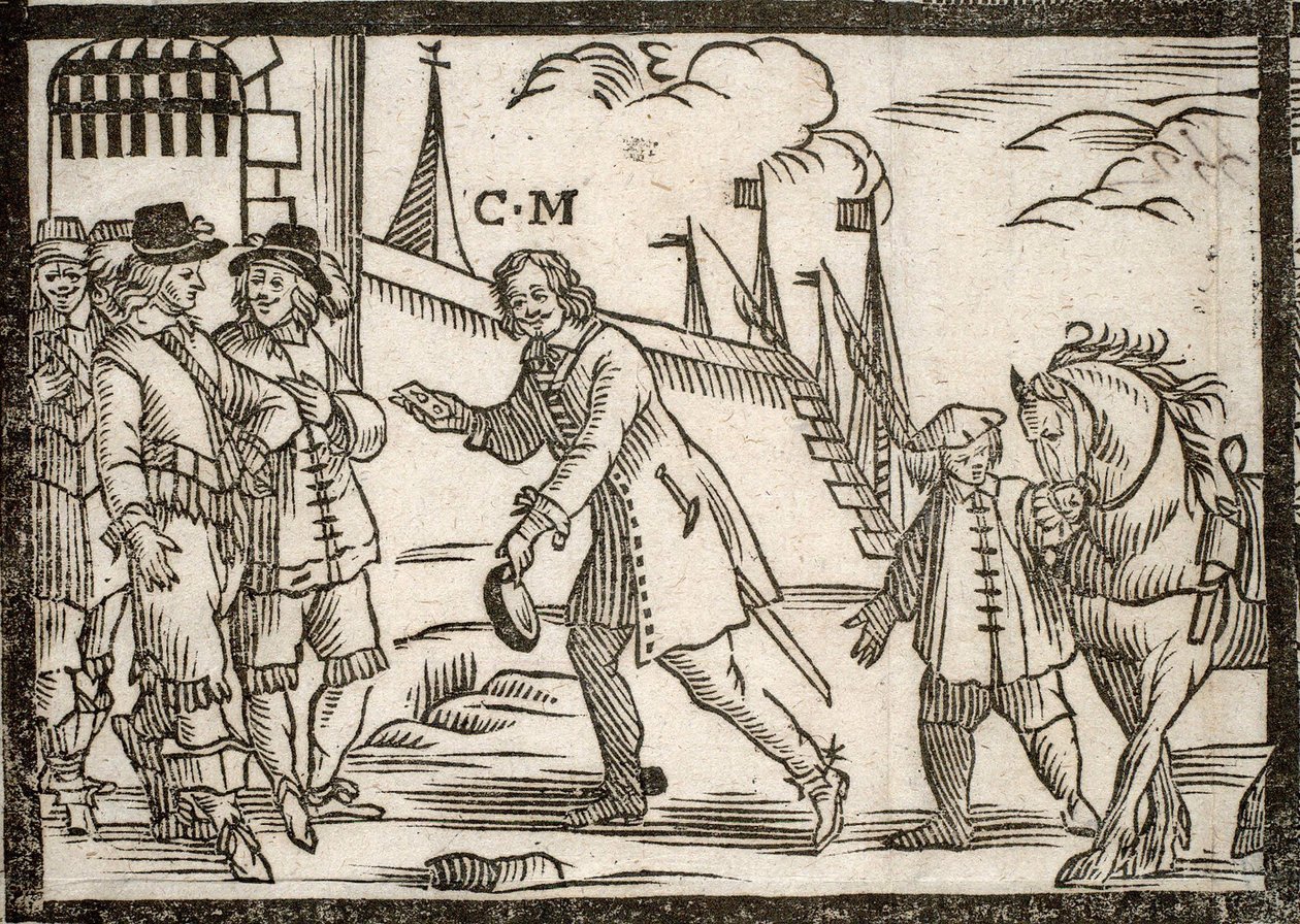 Broszury polityczne Mazarinade: Mazarin uwalnia książąt w Le Havre, grawerowane drewno autorstwa French School