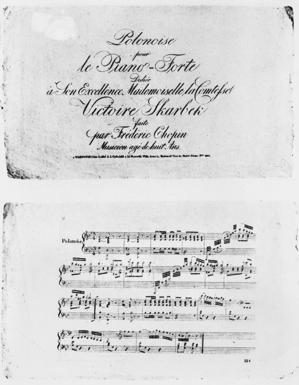 Polonez na fortepian, dedykowany hrabinie Victoire Skarbek, napisany przez Fryderyka Chopina (1810-49) lat 8 autorstwa French School