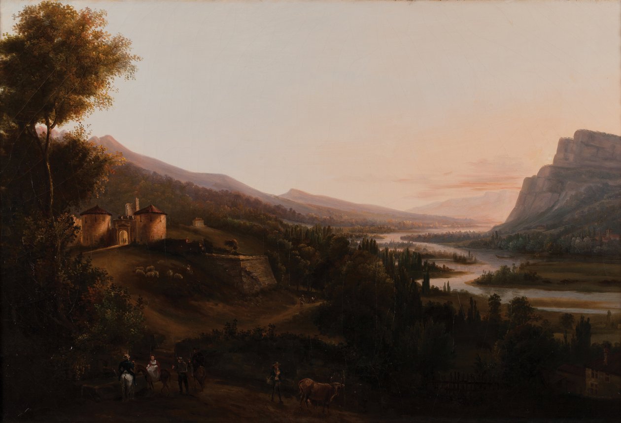 Dolina Pontcharra lub Dolina Isère, Château Bayard 1800 1850 (olej na płótnie) autorstwa French School