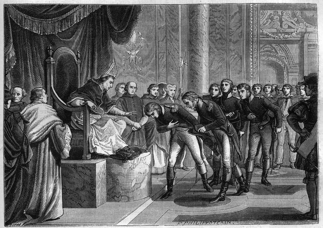 Papież Pius VII (1742-1823) przyjmujący w Rzymie francuskich marynarzy członków załóg dwóch cegieł „Święty Piotr” i św. du Consulate et de l