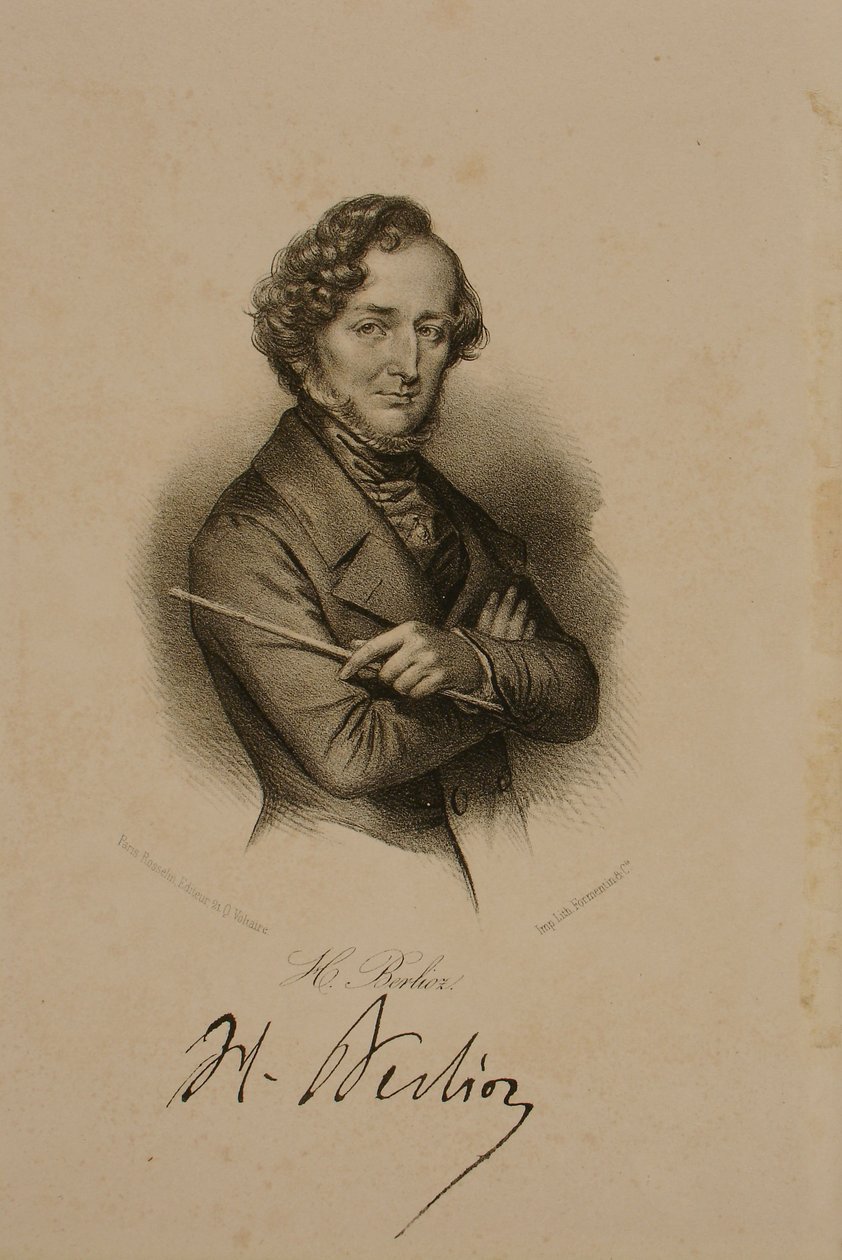 Portret i podpis Hectora Berlioza (1803-69) autorstwa French School