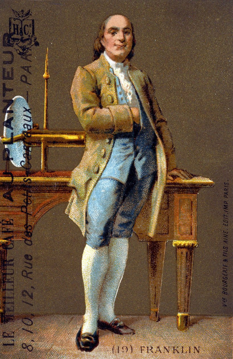Portret w stopach Benjamina Franklina, amerykańskiego polityka i fizyka (1706-1790) - chromo., deb. XX w. autorstwa French School