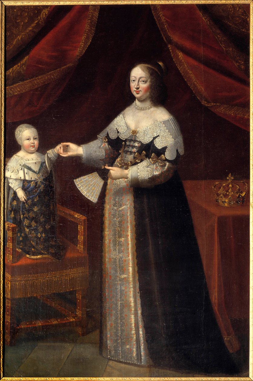 Portret u stóp Anny Austriaczki (1601-1666), Królowej Francji z dzieckiem Ludwika XIV Malarstwo Szkoły Francuskiej z XVII wieku. Chambord, muzeum zamkowe autorstwa French School