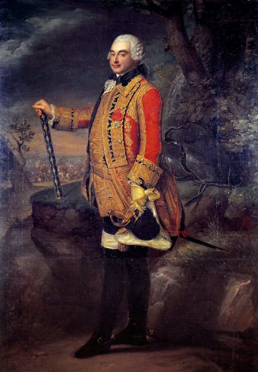 Portret u stóp Charlesa de Rohan, księcia Soubise, marszałka Francji (1715-1787) Malarstwo szkoły francuskiej. XVIII w. niedz. 2,19x1,42 m² autorstwa French School