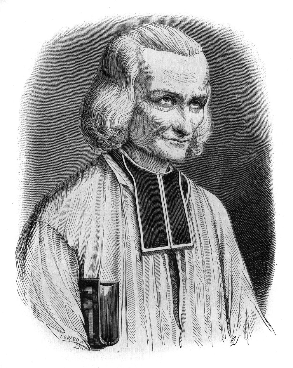 Portret opactwa Jean Marie Vianney (Vianey, Viannay, Viennet), znanego jako Proboszcz z Ars (1786-1859). Został wykonany Saint Jean-Marie Vianney w 1925 roku. Grawerowanie przez Cabuchet autorstwa French School
