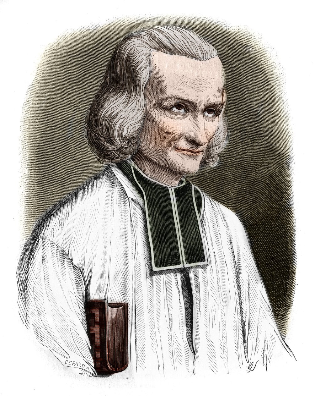 Portret opactwa Jean Marie Vianney (Vianey, Viannay, Viennet), znanego jako Proboszcz z Ars (1786-1859). Został wykonany Saint Jean-Marie Vianney w 1925 roku. Grawerowanie przez Cabuchet autorstwa French School