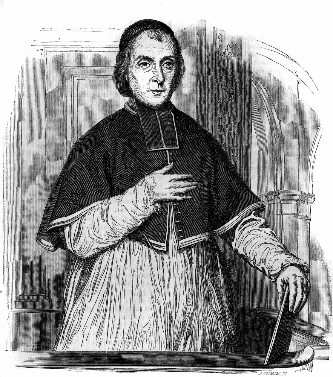 Portret opactwa Le Brotier, kanonika arcykapłana Paryża i zwyczajnego kaznodziei Napoleona III. Grawerowanie z 1854 roku. autorstwa French School