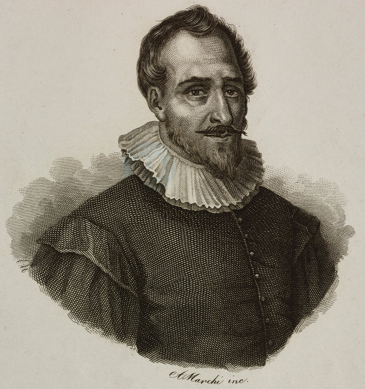 Portret Adama de Craponne (1526-1576), francuskiego inżyniera, rycina Marchi autorstwa French School