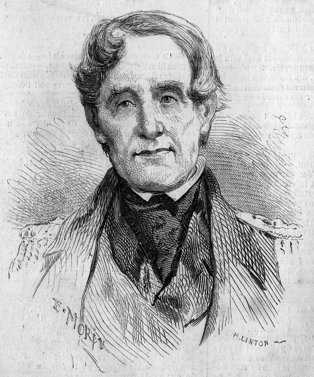 Portret admirała Edmunda Lyonsa (1790-1858), dowódcy marynarki brytyjskiej podczas wojny krymskiej (1853-1856). Grawer Morina w „”Le Monde Illustré””n°85 z 4 grudnia 1858 r. autorstwa French School