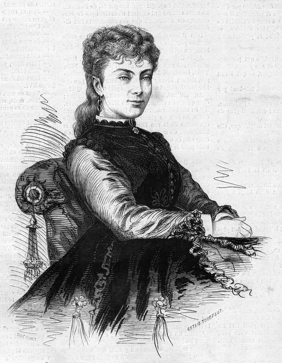 Portret Aimee Desclee (ok. 1837-1874), francuskiej komiczki. Grawer w „”Le Monde Illustré””n°883 z dnia 14 marca 1874 r. autorstwa French School