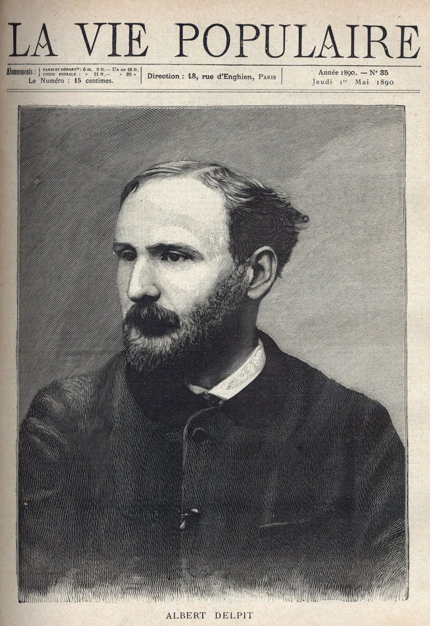 Portret Alberta Delpita (1849-1893), powieściopisarza i dramaturga. Grawerowanie w „La vie populaire”” autorstwa French School