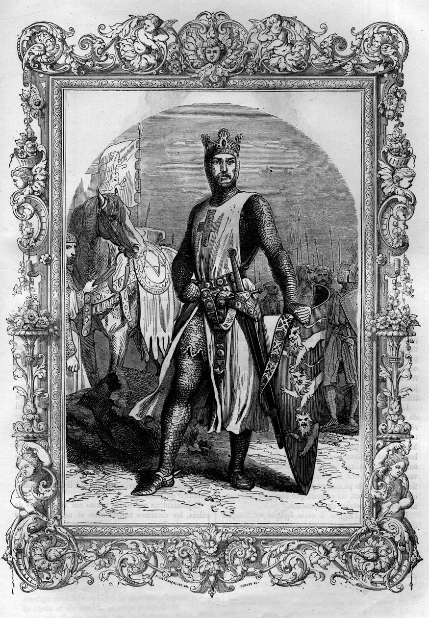 Portret Alfreda Wielkiego (846-899). Grawer w „Historii papieży-królów-królowych i cesarzy na przestrzeni wieków”” Maurice Lachatre autorstwa French School