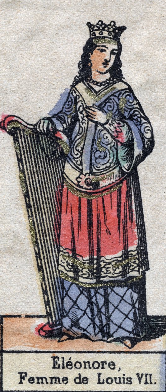 Portret Alienor z Akwitanii (Eleonore de Guyenne) (ok. 1123-1204), żony Ludwika VII Francji. (Dynastia Kapetyńska). Ilustracja z końca XIX wieku. autorstwa French School
