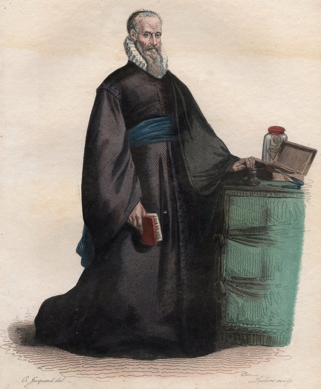Portret Ambroise Pare (1509-1590), francuskiego chirurga. Ilustracja z „Francuskiego Plutarcha” Edmonda Mennecheta autorstwa French School