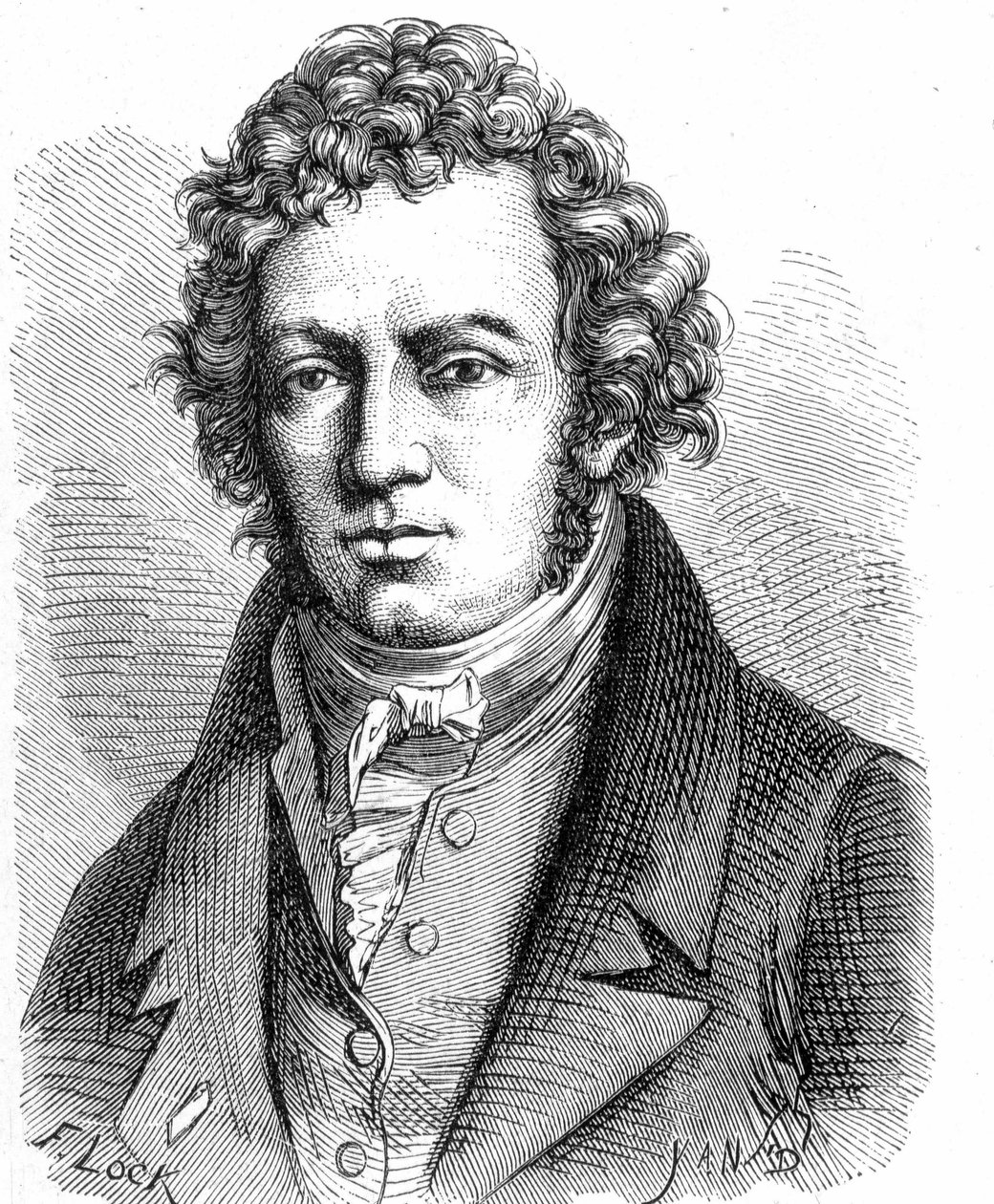 Portret André Marie Ampère (1775 - 1836), francuskiego fizyka - w „Albumie nauki”; wybitni naukowcy; Wielkie odkrycia”” 1896. autorstwa French School