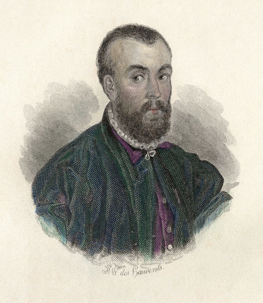 Portret Andre Vesale (1514-1564), flamandzkiego lekarza, który praktykował w Hiszpanii i we Włoszech. w „Portrety Hommes Przydatne” autorstwa French School