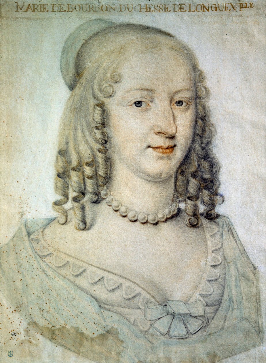 Portret Anny Genevieve de Bourbon Conde (Anne-Genevieve de Bourbon-Conde), księżnej Longueville (1619-1679), siostry Wielkiego Conde Anonimowy rysunek - XVII w. Chantilly, musee Conde autorstwa French School