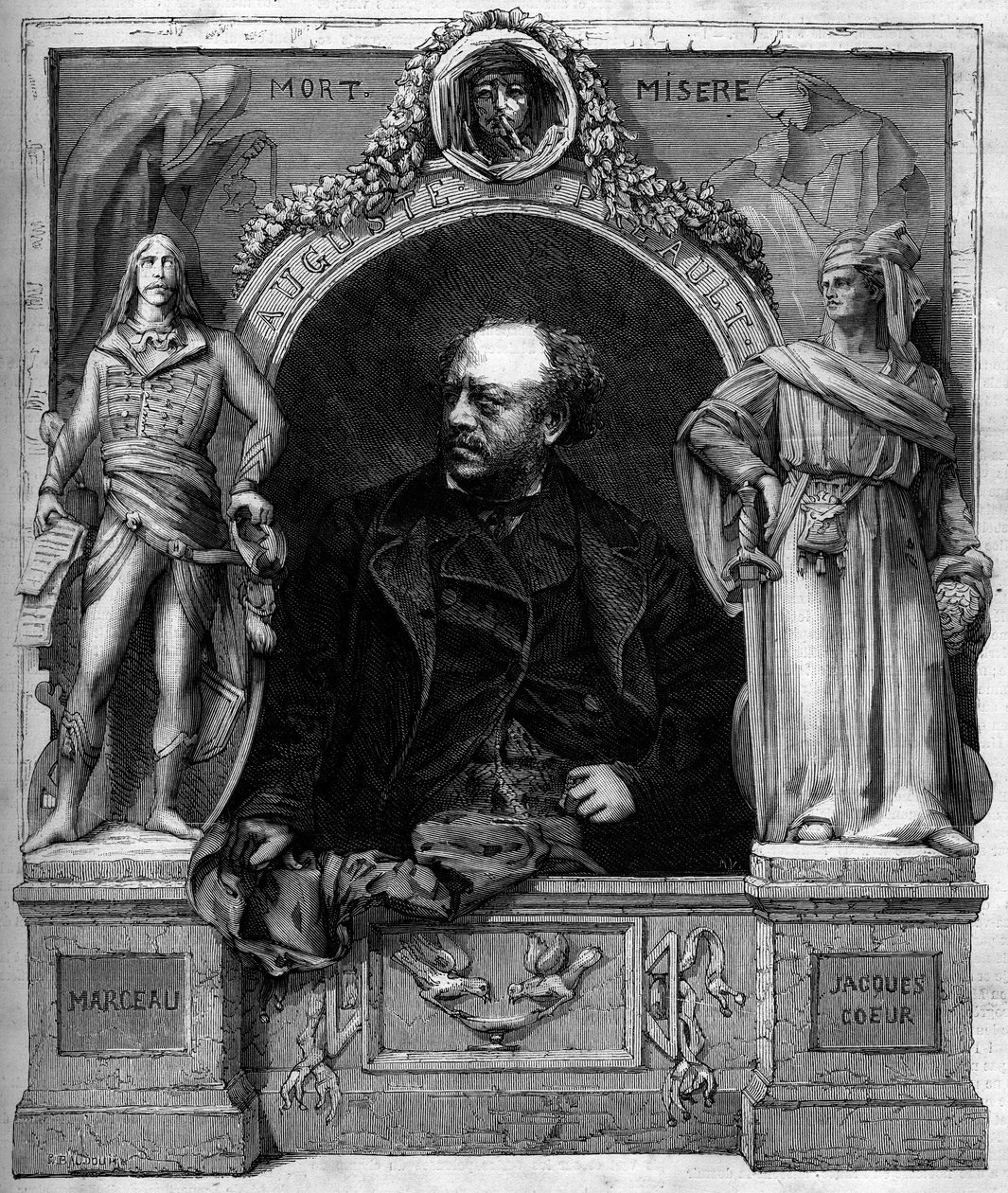 Portret Antoine Augustina Preault (1809-1879), francuskiego rzeźbiarza. Grawerowanie w „” Świat Ilustrowany”” nr 1139 z 25 stycznia autorstwa French School
