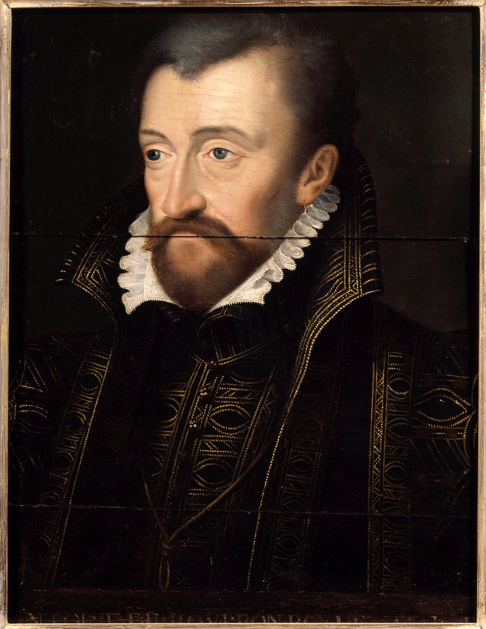 Portret Antoine de Bourbon, króla Nawarry (1518-1562), ojca króla Henryka IV Malarstwo szkoły francuskiej z XVI wieku. Ciemny. 0,32x0,23m. Wersal. Muzeum Zamkowe autorstwa French School
